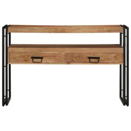 Berkfield Home End Tables Black 120x33x75 cm Solid Acacia Wood & Metal in Brown - Size: 120 x 33 x 75 cm - thumbnail 5
