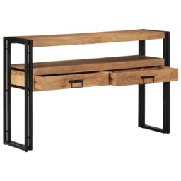 Berkfield Home End Tables Black 120x33x75 cm Solid Acacia Wood & Metal in Brown - Size: 120 x 33 x 75 cm - thumbnail 1