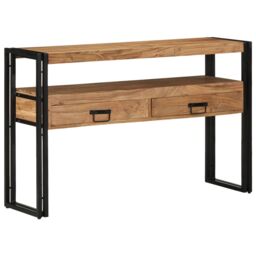 Berkfield Home End Tables Black 120x33x75 cm Solid Acacia Wood & Metal in Brown - Size: 120 x 33 x 75 cm - thumbnail 4