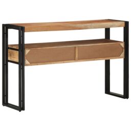 Berkfield Home End Tables Black 120x33x75 cm Solid Acacia Wood & Metal in Brown - Size: 120 x 33 x 75 cm - thumbnail 7