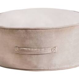 Wyld and Coco Glam Velvet Ottoman Pouffe Light Brown Round with Handle - thumbnail 2