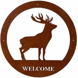 Poppyforge Stag Welcome Wall Art - Large - Steel - W49.5 x H49.5 cm - BM/RtR in Brown - thumbnail 2