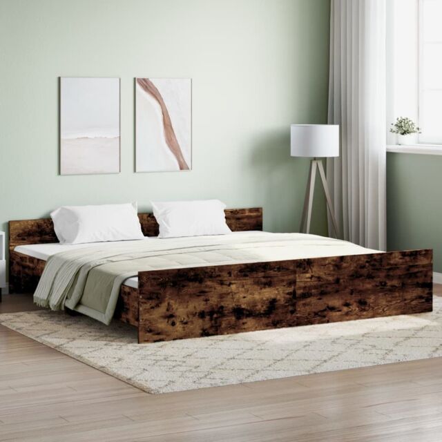 Berkfield Home Bed Frame with Headboard with Footboard Smoked Oak 180x200 cm Super King in Brown - image 1