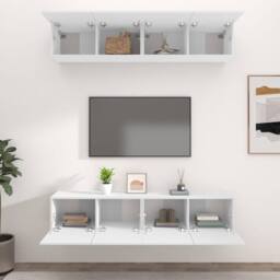 Berkfield Home TV Cabinets 4 pcs White 80x30x30 cm Engineered Wood - Size: 80 x 30 x 30 cm - thumbnail 1