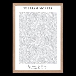 ARTZE William Morris Larkspur in Grey Art Print / Oak Frame / SIZE: A4 in Light Grey - Size: A2 - thumbnail 2