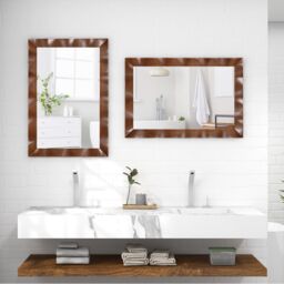 Costway Farmhouse Wall Mirror 106CM x71CM Wood Vanity Wall Mirror-Brown in Brown - Size: 106 cm x71 cm - thumbnail 5