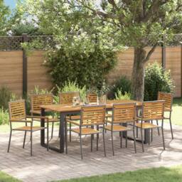 Berkfield Home 9 Piece Garden Dining Set Grey Poly Rattan Acacia
