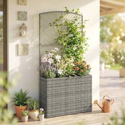 Kelvenix Dark Grey Rattan Planter with Trellis & Liner - Size: 100g - thumbnail 1