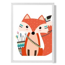 ARTZE Sitting Red Fox Tribal Animal Framed Print SIZE: A2 with White Frame - Size: A4 - thumbnail 1
