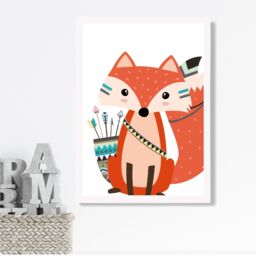 ARTZE Sitting Red Fox Tribal Animal Framed Print SIZE: A2 with White Frame - Size: A4 - thumbnail 2