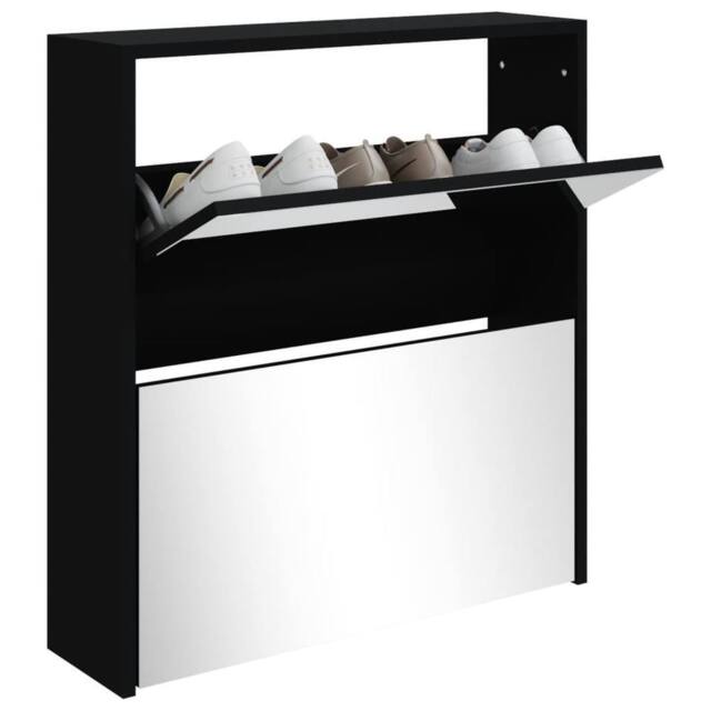 Berkfield Home Shoe Cabinet with Mirror 2-Layer Black 63x17x67 cm - Size: 63 x 17 x 67 cm - image 1