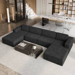 Dprodo Corduroy Modular Sofa, 404CM U Shape Couch, 25V9 in Black - thumbnail 9