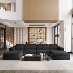Dprodo Corduroy Modular Sofa, 404CM U Shape Couch, 25V9 in Black - thumbnail 8