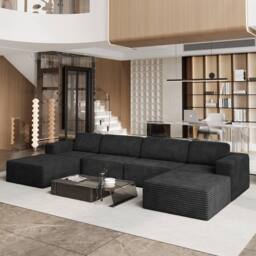 Dprodo Corduroy Modular Sofa, 404CM U Shape Couch, 25V9 in Black
