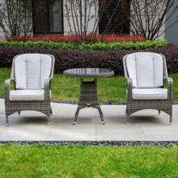 Direct Wicker Garden Aluminum Rattan Bistro Set, Round Table & 2 Armchairs in Grey - Size: 2 Person - thumbnail 8