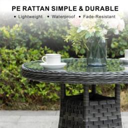 Direct Wicker Garden Aluminum Rattan Bistro Set, Round Table & 2 Armchairs in Grey - Size: 2 Person - thumbnail 5