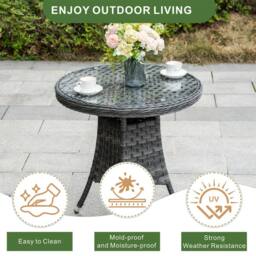 Direct Wicker Garden Aluminum Rattan Bistro Set, Round Table & 2 Armchairs in Grey - Size: 2 Person - thumbnail 6