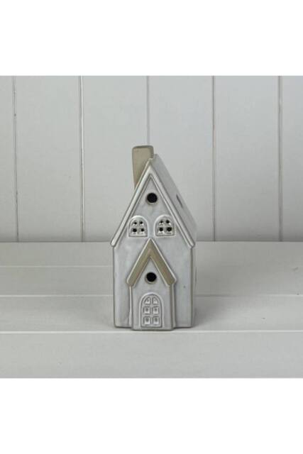 KDMD White Glazed Ceramic House Ornament with LED in Light Grey - image 1