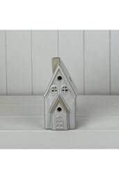 KDMD White Glazed Ceramic House Ornament with LED in Light Grey