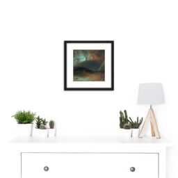 Artery8 Church Aurora Borealis Northern Lights Landscape Painting 8X8 Inch Square Wooden Framed Wall Art Print Picture with Mount in Black - thumbnail 2