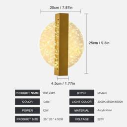 Goeco LED Wall Lights Gold, 12 W, Round Acrylic Wall Lamp, Three-color light in Gold - thumbnail 6