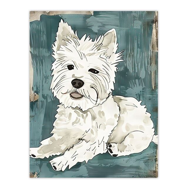 "Artery8 Dog Lover White West Highland Terrier Portrait Wall Art Print in Blue - Size: W24"" x H32""" - image 1