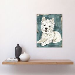 "Artery8 Dog Lover White West Highland Terrier Portrait Wall Art Print in Blue - Size: W24"" x H32""" - thumbnail 4