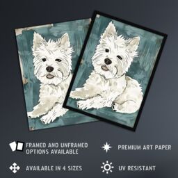 "Artery8 Dog Lover White West Highland Terrier Portrait Wall Art Print in Blue - Size: W24"" x H32""" - thumbnail 2