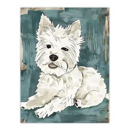 "Artery8 Dog Lover White West Highland Terrier Portrait Wall Art Print in Blue - Size: W24"" x H32""" - thumbnail 1