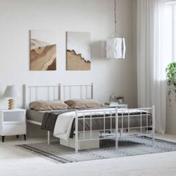 Berkfield Home Metal Bed Frame with Headboard & Footboard White 150x200 cm Kin… - Size: King - thumbnail 2