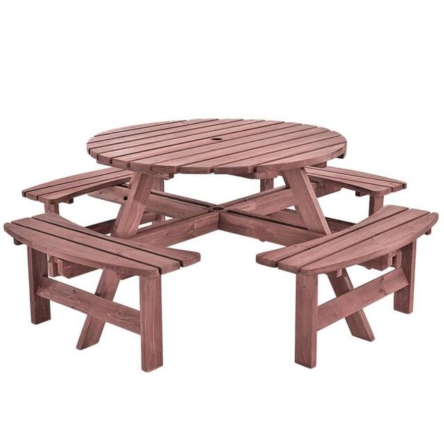 Kelvenix 8 SeaterS Wooden Furniture Set Picnic Table in Dark Red - Size: 0.6m2 - image 1