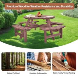 Kelvenix 8 SeaterS Wooden Furniture Set Picnic Table in Dark Red - Size: 0.6m2 - thumbnail 4