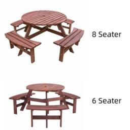 Kelvenix 8 SeaterS Wooden Furniture Set Picnic Table in Dark Red - Size: 0.6m2 - thumbnail 5