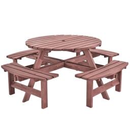 Kelvenix 8 SeaterS Wooden Furniture Set Picnic Table in Dark Red - Size: 0.6m2 - thumbnail 1