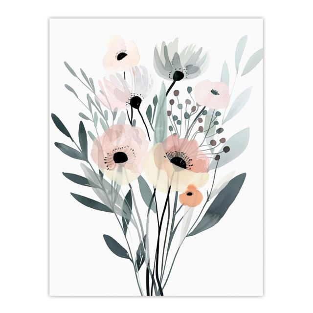 "Artery8 Abstract Pastel Colour Anemone Flower Bouquet Wall Art Print in Pale Green - Size: W24"" x H32""" - image 1