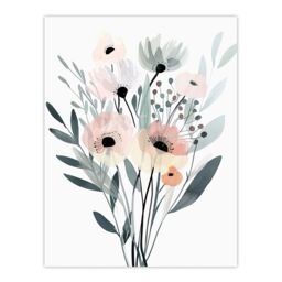 "Artery8 Abstract Pastel Colour Anemone Flower Bouquet Wall Art Print in Pale Green - Size: W24"" x H32""" - thumbnail 1