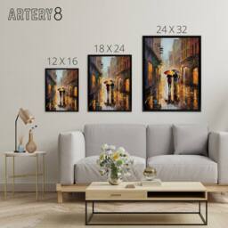 "Artery8 Couple With Umbrellas Rainy Cityscape Framed Canvas Wall Art Print - Size: W12"" x H16""" - thumbnail 4