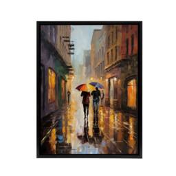 "Artery8 Couple With Umbrellas Rainy Cityscape Framed Canvas Wall Art Print - Size: W12"" x H16""" - thumbnail 1