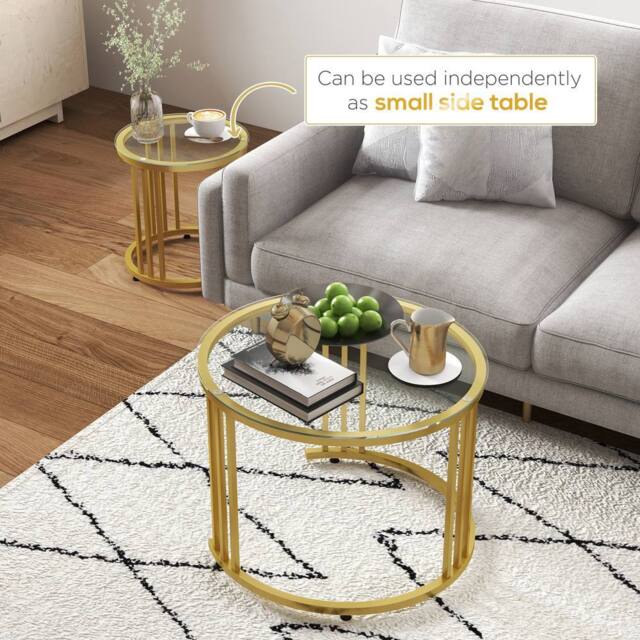 STILVORA Set of 2 Nesting Coffee Tables with Glass Top in Gold - image 1