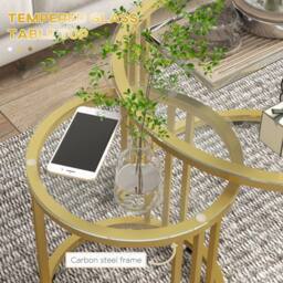 STILVORA Set of 2 Nesting Coffee Tables with Glass Top in Gold - thumbnail 2