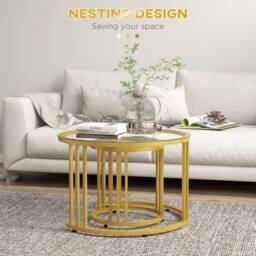 STILVORA Set of 2 Nesting Coffee Tables with Glass Top in Gold - thumbnail 5