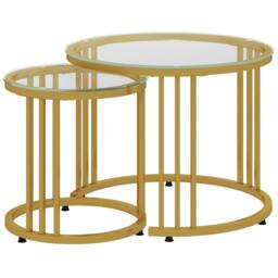 STILVORA Set of 2 Nesting Coffee Tables with Glass Top in Gold - thumbnail 7