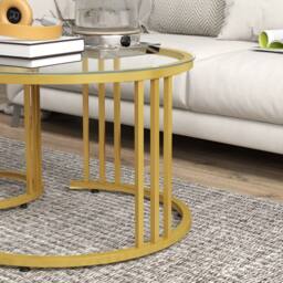 STILVORA Set of 2 Nesting Coffee Tables with Glass Top in Gold - thumbnail 8