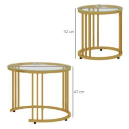 STILVORA Set of 2 Nesting Coffee Tables with Glass Top in Gold - thumbnail 4