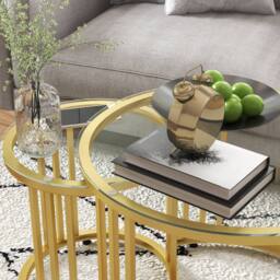 STILVORA Set of 2 Nesting Coffee Tables with Glass Top in Gold - thumbnail 6