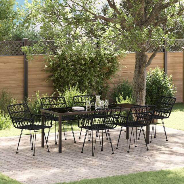 Berkfield Home 7 Piece Garden Dining Set Black Poly Rattan - image 1