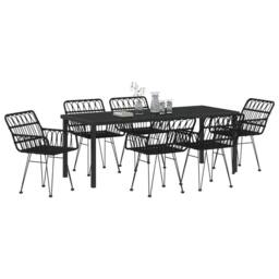 Berkfield Home 7 Piece Garden Dining Set Black Poly Rattan - thumbnail 3