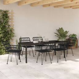 Berkfield Home 7 Piece Garden Dining Set Black Poly Rattan - thumbnail 4