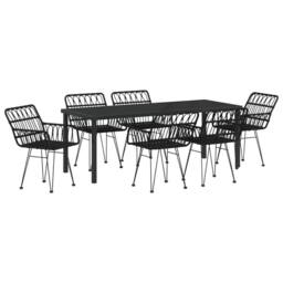 Berkfield Home 7 Piece Garden Dining Set Black Poly Rattan - thumbnail 2