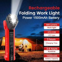 NESTLUNE COB LED Work Light Car Mechanic USB Rechargeable in Red - thumbnail 4
